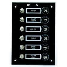 Attwood  toggle switch  panel, 6- way with fuse