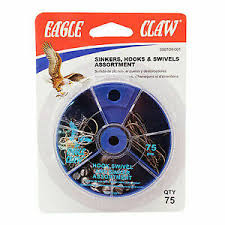 Eagle claw assorted pack sinkers/hooks/swivels (75pk)